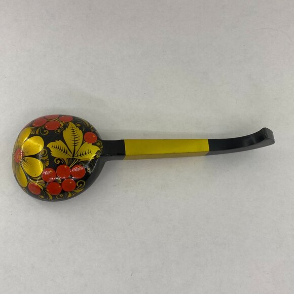 Khokhloma Hand Painted Strawberries Black/Gold Wood Lacquered Bowl Set & Ladles - Picture 12 of 16